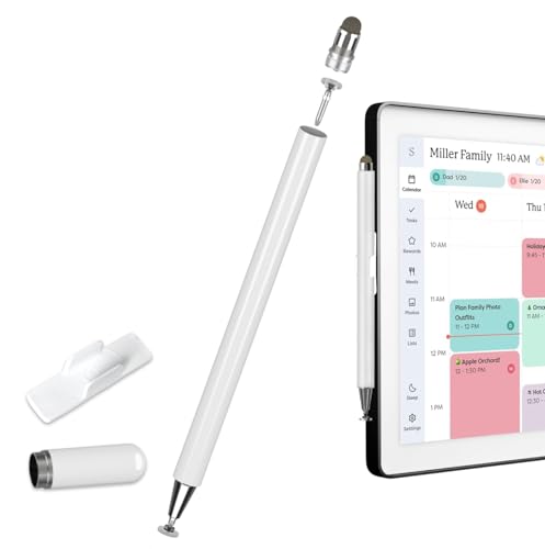 Stylus Pen for Skylight Calendar 15 inch & 27 inch Dual Tip with Mesh and Disc Tips 2 Spare Replacement Disc Tips Writing Pen with Mount Holder for Skylight Calendar Accessories (White)