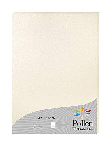Clairefontaine 24386C Packung mit 25 Blatt Pollen, DIN A4, 210 x 297 mm, 210g, Perlmutt Elfenbein