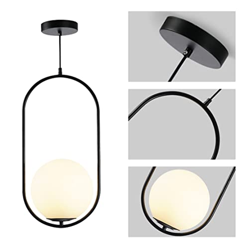 Image of Modern Black Globe Pendant Light Set of 2 Frosted Glass Shade Geometric Hanging Fixture Indoor Adjustable Hanging Pendant Lamp Spherical Lighting for Kitchen Island Bedroom