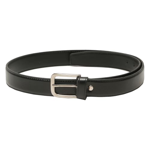 Image of Black Faux Leather Belt for Men | Adjustable Waistband up to 42 Inches | Belt for Jeans & Dress Pants | Belt with Heavy Buckle 135a