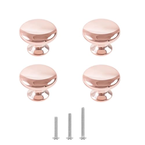 ShipeeKin 4X Polished Chrome Cabinet Hardware Round Mushroom Door Pull Handle Knob 30mm for Cabinet, Cupboard, Wardrobe, Cupboard, Drawer, Bedroom, Bathroom Racks Furniture ect. (Rosegold)