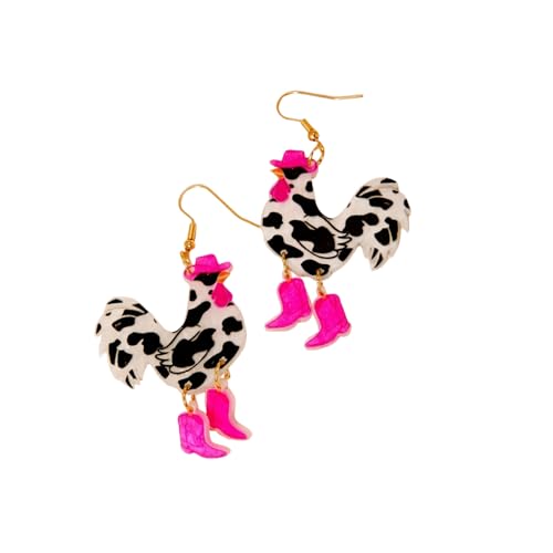 Glitter Howdy Letter Dangle Earrings Western Cowboy Cowgirl Hat Boot Drop Earrings for Women Men Statement Howdy Letter Jewelry for Country Concert Holiday Party Decors (Cowboy Chicken)