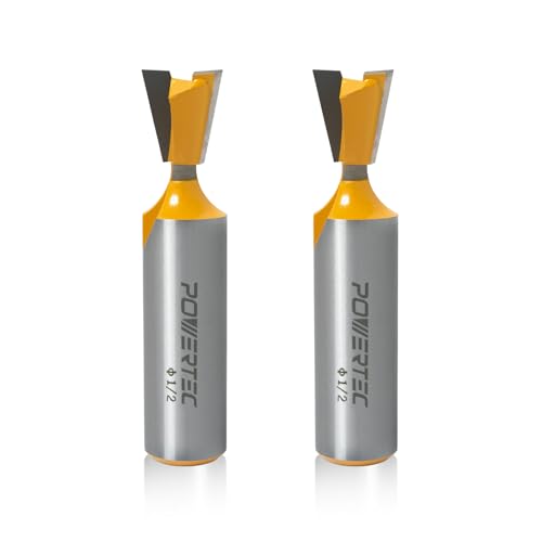 POWERTEC 14 Degree Dovetail Router Bit, 1/2" Shank, 1/2" Cutting Diameter, 1/2" Cutting Length, Tungsten Carbide Tipped Woodworking Router Bits for use on CNC Machine and Router Tool, 2PK (73052-P2)