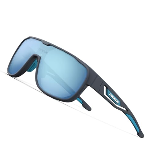 TOREGE TR13 Polarized Sports Sunglasses (Grey & Blue Frame, Light Blue Lens)