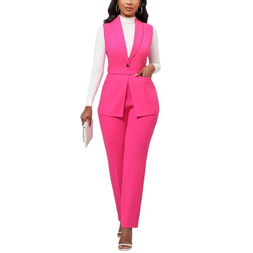 Kafiloe Pant Suits for Women Dressy Belted Sleeveless Vest Blazer