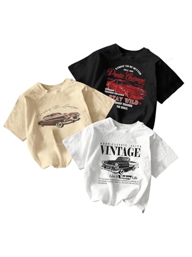 RoseSeek Women's 3 Pack Letter Graphic T Shirts Short Sleeve