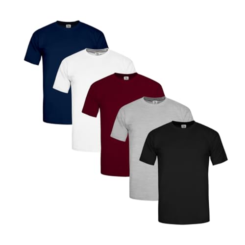 Kit 5 Camisetas Masculinas Slim Fit Básicas Algodão Premium Cor:1 Branco, 1 Preto, 1 Cinza, 1 Bordo,