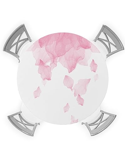 Gradient Flower Round Waterproof Table Cover Fitted Tablecloth,Wipeable Fabric Elastic Table Cloth Oil-Proof Tablecover for Indoor Outdoor Picnic Party,Solid Blush Pink Romantic Minimalist Art 45