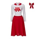 RocailleCos Grease Rise of the Pink Ladies Cosplay Costume Dress Grease Cheerleading Outfit Halloween Suit for Women Girls (red, XS)