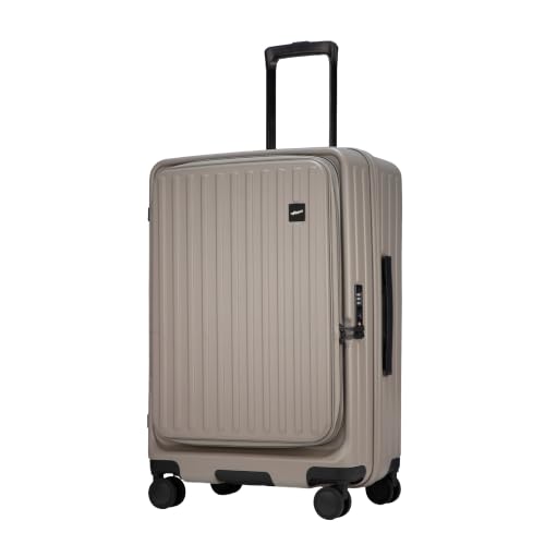 Image of F Gear Montreal Medium 65cm German Polycarbonate Hard Luggage|8 Japanese Hinomoto Silent Wheels|Expandable Check-in Front Opening Suitcase for Travel|Anti-Theft Zipper, TSA 007 Lock| (Taupe)