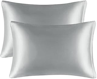 PiccoCasa Satin Pillow Cases 2 Pack, Satin Silk Pillowcase for Hair and Skin with Zipper Closure Soft Pillow Cases Cover Set Peacock Blue 35 x 50cm
