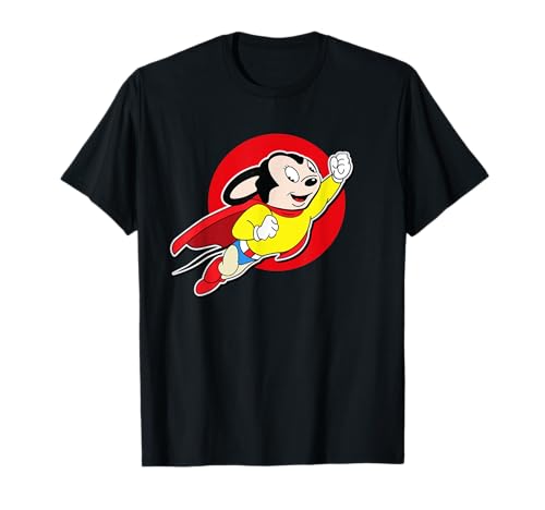 Superhero Cartoon Mouse Rockets Up in Mighty Retro Cartoon T-Shirt