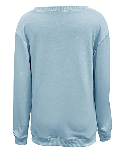 Bingerlily Girls Casual Long Sleeve Sweatshirt Crew Neck Cute Pullover Relaxed Fit Tops (Light Blue,12-13 Years,Polyester,Cotton,Spandex,Big Kid,Female,Age,Us,13 Years) #TOP2