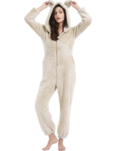 Kissonic Women's Onesies Pajamas Sherpa Fleece One Piece Romper Zipper Cute Hooded Jumpsuit Pajama Loungewear2