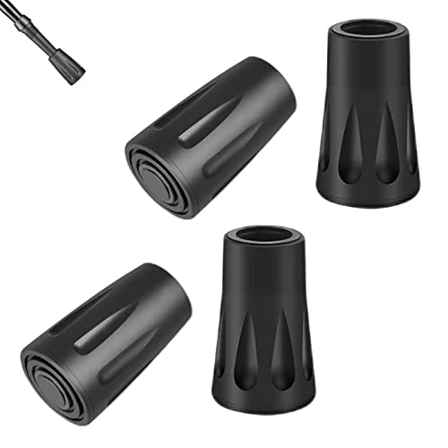 4 Piezas Topes Puntas de Goma para Bastones de Senderismo, Protector de Punta para Bastones de Trekking, Reemplazo de Bastón para Caminar, Negro