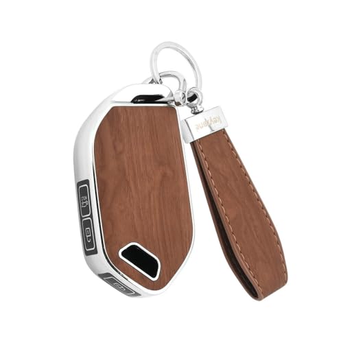 Image of Keyzone Woodgrain TPU Key Cover & Keychain for Kia Seltos 2026, Syros, EV6, EV9 Smart Key (Walnut Brown)