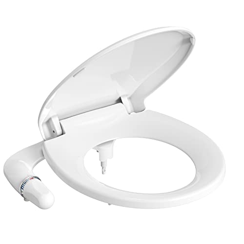 Bidet Toilet Seat, Round Non-Electric Bidet Attachment For Toilet With Self-Cleaning Nozzles, Slow Close Toilet Seat,Quick-Release Easy Diy Installation, Feminine Cleaning | 17" White Quiet-Close #TOP9