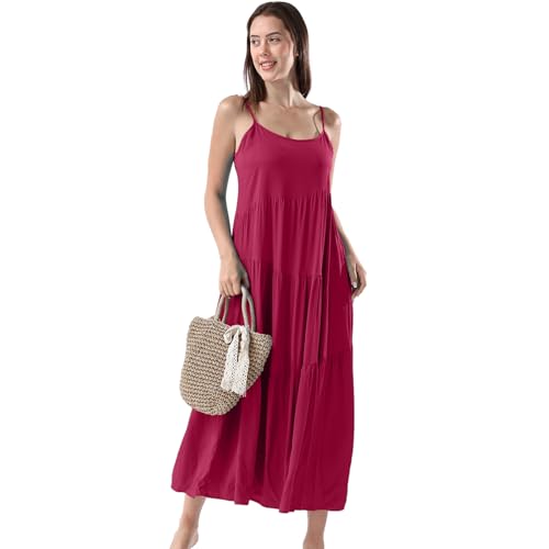Image of Women Summer Spaghetti Strap Sleeveless Casual Flowy Beach Vacation 2025 Maxi Dress