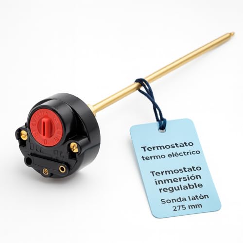 RECAMBIOS DREYMA Termostato Inmersion para Termo Electrico Regulable con Reset Sonda Laton 275mm 230V 16A Compatible con Domusa Cointra Fleck Ariston Montaje Seguro Repuesto Profesional