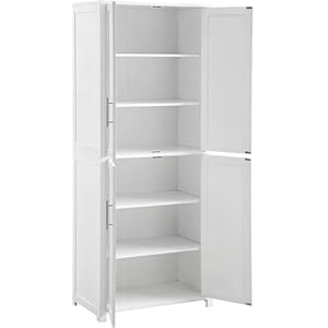 Crosley Furniture Savannah Tall Pantry Storage Cabinet with Shelves Kitchen Dining or Laundry Room White