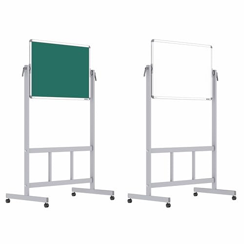 Image of Pragati Systems 360 Revolving Whiteboard Stand for Home, Office & School with Built-in 2x3 Feet Double-Sided Prima Magnetic Writing Board (White + Chalk), Magnets, White Board Duster and Markers