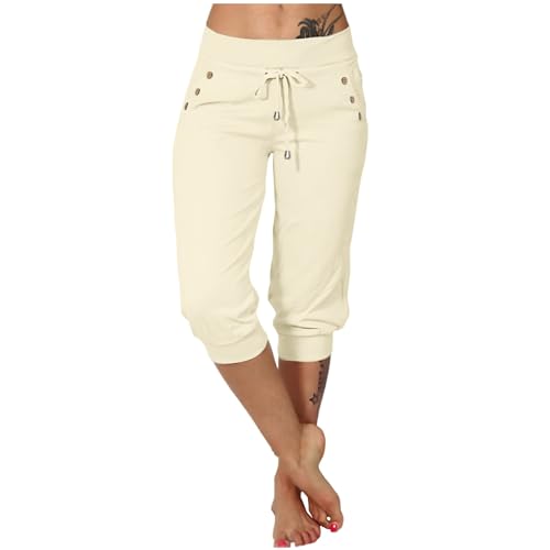 Pantalones capri recortados para mujer, cintura elástica, pantalones deportivos para mujer con bolsillos, ropa de vacaciones, pantalones harempants con bolsillos, pantalones casuales de verano