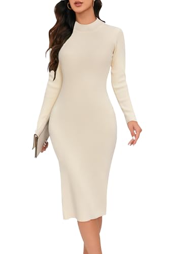 Arach&Cloz Strickkleid Damen Herbst Langarm Elegant Kleid Rundhals Lang Winterkleid