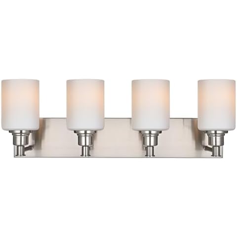Lucidce Brushed Nickel Bathroom Light Fixtures 4 Light Bathroom Vanity Light Over Mirror Modern Vanity Light for Bathroom Milk-White Glass Shades Cover