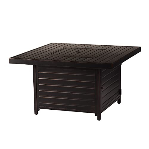 Image of Square 42 in. x 42 in. Aluminum Propane Fire Pit Table with Glass Beads, Two Covers, Lid, 57,000 BTUs in Copper Finish