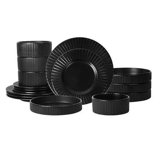 Image of Christian Siriano Lusso 16-Piece Dinnerware Set Stoneware, Black