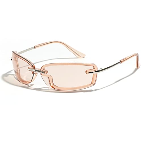 willochra One Piece Rimless Y2k Sunglasses For Women Fashion Silver Mirror Sun Glasses Men Alloy Hip Hop Punk Shades