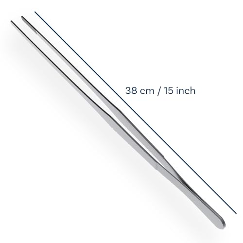 MMOBIEL Edelstahl-Pinzette/extra lange Pinzette 38 cm / 15 Zoll, mit präzisionsgezahnter Spitze für Aquascaping, Gartenarbeiten, Kochen, Industriearbeit, Laboreinsatz