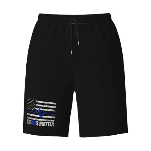 Blue Lives Matter Thin Blue Line Flag Heartbeat Mens Swim Trunks Quick Dry Board Shorts 7" - Hawaii Beach Swimwear3