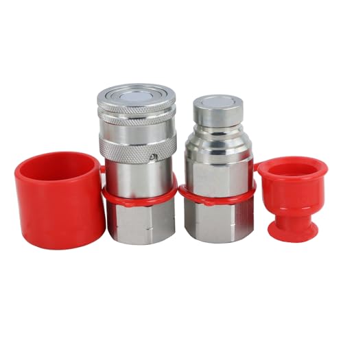 Image of 3 /4 inch Skid Steer Flat Face Hydraulic Quick Connect Couplers with Dust Covers - Compatible with Parker FE Series | Safeway FFE49 Series | Faster FFH Series