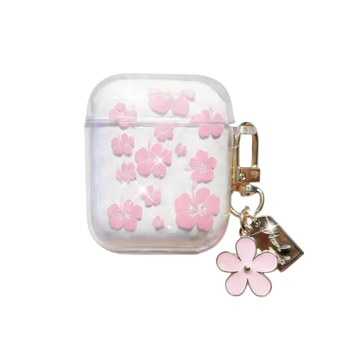 Coque AirPods 4 2024 fleur rose antichoc souple avec porte-clés