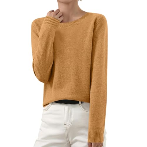 Maglione da donna in cashmere, morbido e confortevole, caldo, con scollo rotondo, J64 Oro, M