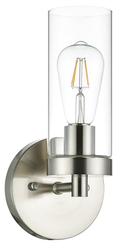Image of 1-Light Wall Sconce Hardwired Brushed Nickel Bathroom Vanity Light Fixtures Over Mirror, Brushed Nickel Indoor Sconces Vanity Wall Lights for Bathroom Bedroom Living Room Hallway