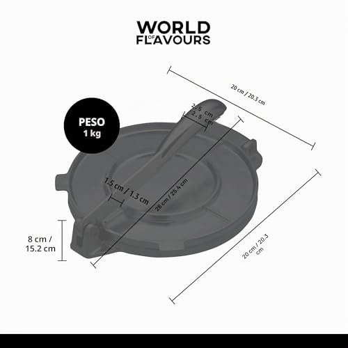 Miniatura 3 de Kitchencraft - World Of Flavours - Prensa De Tortillas Mexicanas En Caja De Regalo, Aluminio, Color Plateado, 20 X 20 X 9 Cm