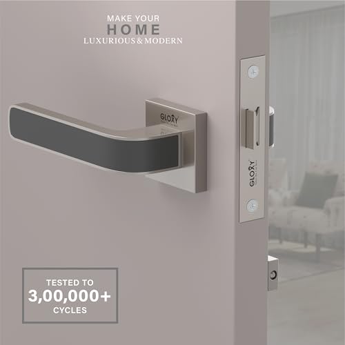 Image of GLOXY Premium Bathroom Door Lock with Satin & Black Finish - Mortise Bathroom Lock for Door with Brass Baby Latch - Heavy Duty Lock for Door with Keyless Plate Handle Set with 2 Years Warranty