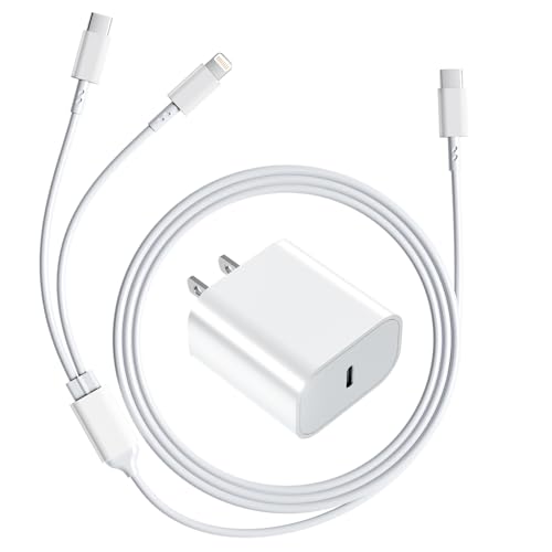 Image of Multi Charger 2 in 1 for iPhone 14 and 15, (USB C & Lightning) to USB C Fast Charging Cord with 20W PD Type C Fast Charging Block for iPhone 15 /14 /13 /12 Pro Max /11 /Xs Max /X,iPad Pro