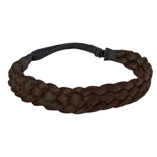 Fumwase 5 Strands Synthetic Brown Braid Headband Stretch Elastic Chunky Wide Plaited Hair Braids Band Braided Headband Braided Hair Headbands for Women Girls Women