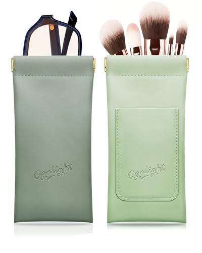 OGOLIGHT Estojo de óculos de sol com 2 peças – Estojo de couro portátil macio com parte superior de aperto, bolsa macia para óculos de proteção antiarranhões, Verde, tamanho �nico
