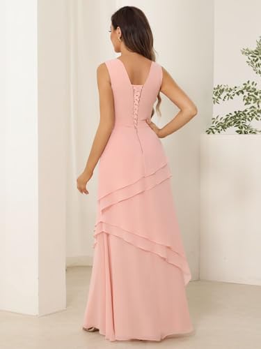 YOFF 2 Pieces Mother of The Bride Dresses with Jacket Long Sleeve Chiffon Long Formal Dress with Ruffles YO1692