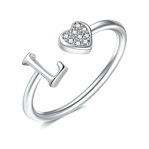 Sterling Silver Rings for Women - Heart Sterling Silver L Rings for Women Silver Rings for Teen Girls Kids Women Rings | Letter Rings for Women Adjustable Rings for Women Gifts for Women Ring Cover