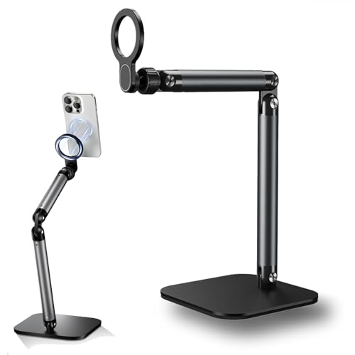Soporte magnético para teléfono para computadora, giratorio de 360° con soporte magnético fuerte N52, soporte plegable para teléfono celular, todo de metal para iPhone/Android, compatible con luces
