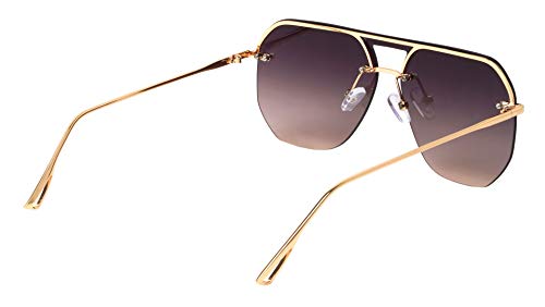 Khan Mirage - Rimless Flat Geometric Shield Lens Stud Aviator Sunglasses3