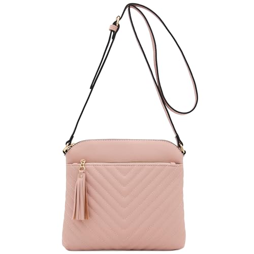 Image of FashionPuzzle Chevron Quilted Medium Crossbody Bag with Tassel Accent
