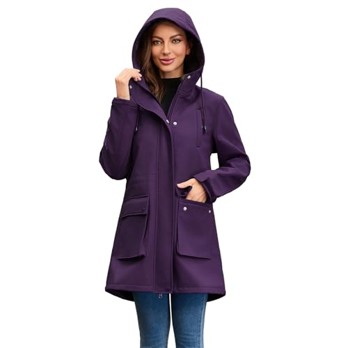 Chaqueta de invierno con forro polar para mujer, impermeable, con capucha, cortavientos, resistente al viento, para senderismo, camping, caminar, cortavientos, con cremallera, ropa exterior, color