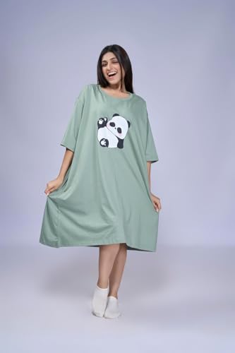 Image of LAMA STORE Women's Printed Oversized T-Shirt Dress, Cotton, 3 /4 Sleeve Length, Casual Loose Fit, Comfort Wear Extra Comfy Oversized Printed Pocket T-Shirt Dress
