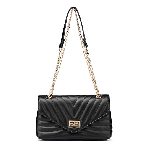 Ant Expedition Small Quilted Shoulder Purses And Handbags For Women Trendy Design Crossbody Bags With Sliding Gold Chain Strap (Black) #TOP4